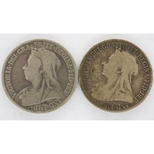 2152 - Two silver widow head shillings of Victoria - circulated, UK P&P Group 0 (£6+VAT for the first lot a... 