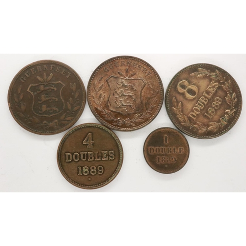 2182 - Five Victorian coins of Guernsey including Heaton Mint examples. UK P&P Group 0 (£6+VAT for the firs... 