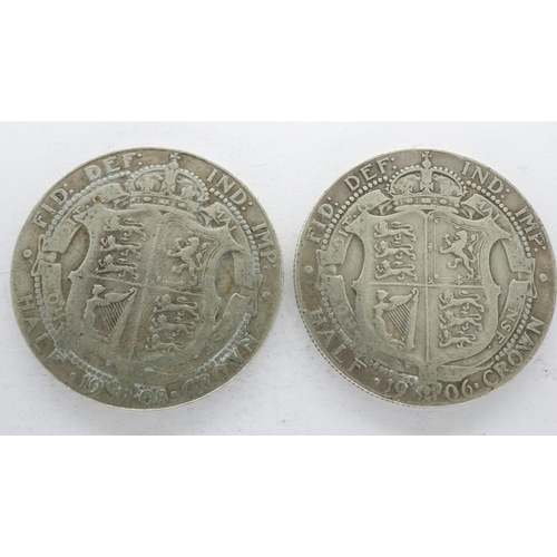 2190 - Two silver half crowns of Edward VII, 1906 and 1908. UK P&P Group 0 (£6+VAT for the first lot and £1... 