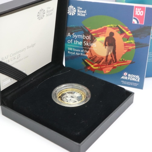 2201 - 2018 silver proof Piedfort £2, RAF Centenary, Royal Mint, limited edition of 3000, boxed with CoA. U... 