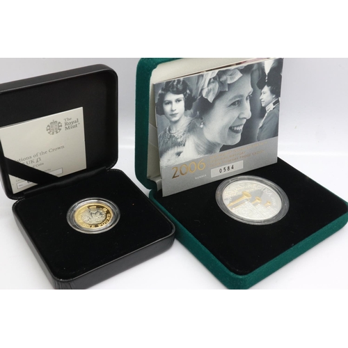 2202 - 2006 silver proof crown, QEII 80th Birthday, Royal Mint, limited edition of 5000, boxed with CoA, wi... 