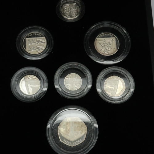 2217 - 2008 Royal Shield of Arms silver Piedfort Collection of seven coins, boxed with CoA. UK P&P Group 1 ... 