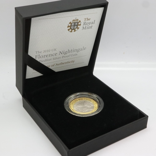 2222 - 2010 silver proof Piedfort £2, Florence Nightingale, Royal Mint, limited edition of 1500, boxed with... 