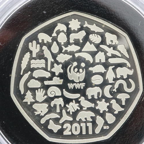 2223 - 2011 silver proof Piedfort 50p, WWF 50th Anniversary, Royal Mint, limited edition of 1500, boxed wit... 