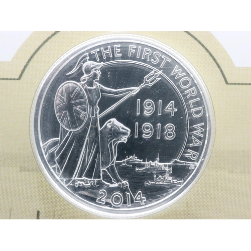 2239 - 2014 silver bullion £20 coin, Outbreak of WWI centenary. UK P&P Group 0 (£6+VAT for the first lot an... 