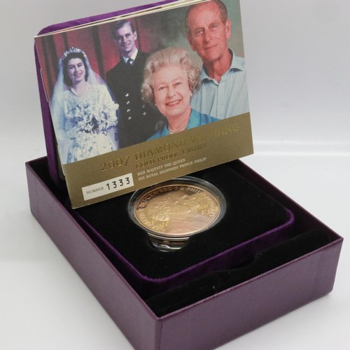 2245 - 2007 gold proof £5, Diamond Wedding, Royal Mint, limited edition of 2500, boxed with CoA. UK P&P Gro... 