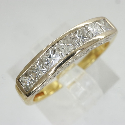 17 - 18ct gold half eternity ring set with princess cut diamonds, approximately 0.75 carats, size K/L, 3.... 