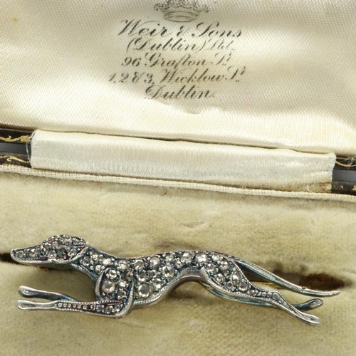 26 - Unmarked gold greyhound form brooch set with rose cut diamonds, L: 47 mm, 4.1g. UK P&P Group 0 (£6+V... 