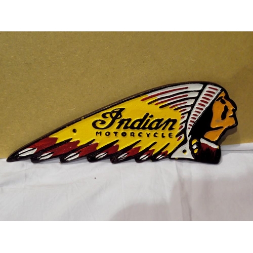 1012 - Cast iron Indian Motorcycles plaque. W: 25 cm. UK P&P Group 1 (£16+VAT for the first lot and £2+VAT ... 