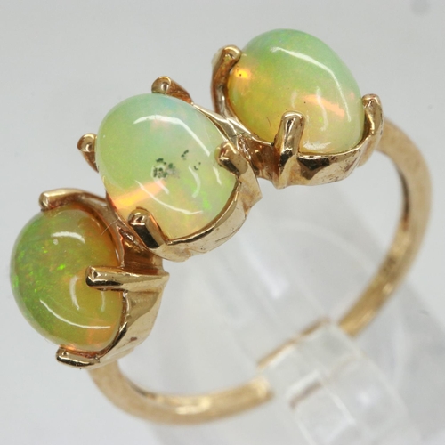 44 - 9ct gold trilogy ring set with opals, size L, 1.8g. UK P&P Group 0 (£6+VAT for the first lot and £1+... 