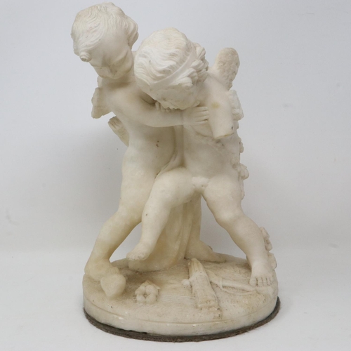 221 - Grand Tour period Italian Alabaster carving of Eros and Anteros, with damages, H: 29 cm. UK P&P Grou... 