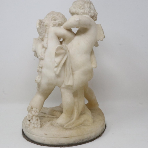 221 - Grand Tour period Italian Alabaster carving of Eros and Anteros, with damages, H: 29 cm. UK P&P Grou... 