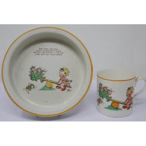 229 - Mabel Lucie Attwell for Shelley cup and bowl, hair line crack down cup. UK P&P Group 2 (£20+VAT for ... 