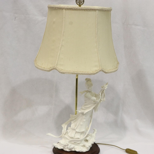 254 - Franklin Mint Goddess of the Heavenly Flowers table lamp, by Mei-Lin-Li, no cracks or chips, H: 68 c... 