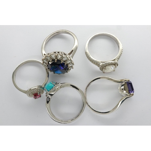 10 - Five 925 silver stone set rings, mixed sizes. UK P&P Group 0 (£6+VAT for the first lot and £1+VAT fo... 