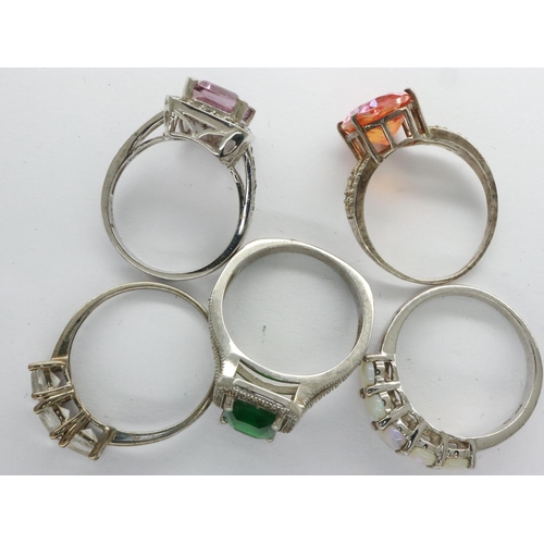 16 - Five 925 silver stone set rings, mixed sizes. UK P&P Group 0 (£6+VAT for the first lot and £1+VAT fo... 