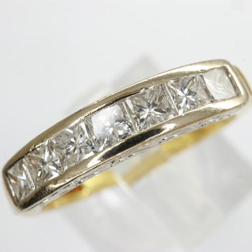 17 - 18ct gold half eternity ring set with princess cut diamonds, approximately 0.75 carats, size K/L, 3.... 