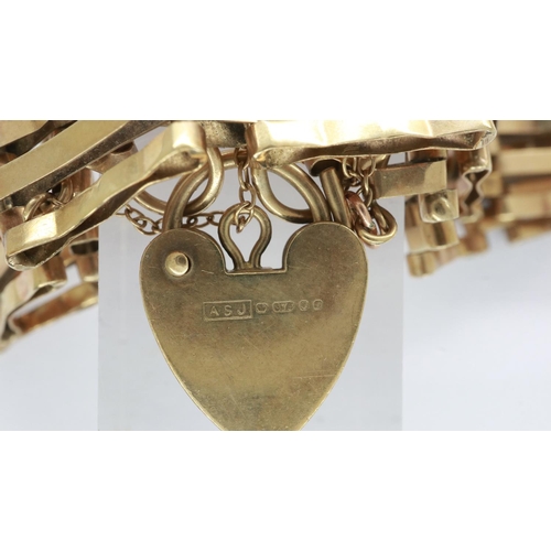 2 - 9ct gold gate bracelet with padlock clasp and safety chain, L: 18 cm, 10.4g. UK P&P Group 0 (£6+VAT ... 