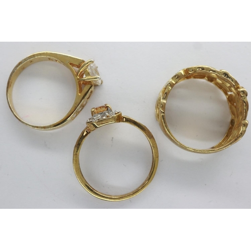 24 - Three 925 gilt silver stone set rings, mixed sizes, sizes N,Q and Q/R. UK P&P Group 0 (£6+VAT for th... 