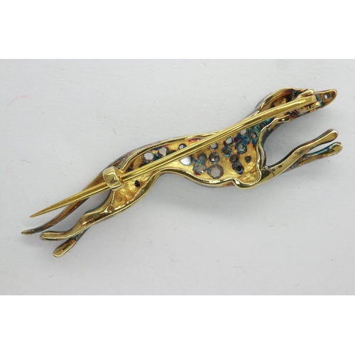 26 - Unmarked gold greyhound form brooch set with rose cut diamonds, L: 47 mm, 4.1g. UK P&P Group 0 (£6+V... 