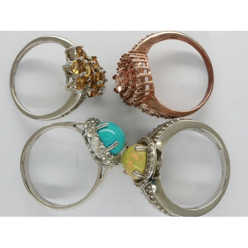 27 - Four 925 silver stone set rings, mixed sizes. UK P&P Group 0 (£6+VAT for the first lot and £1+VAT fo... 