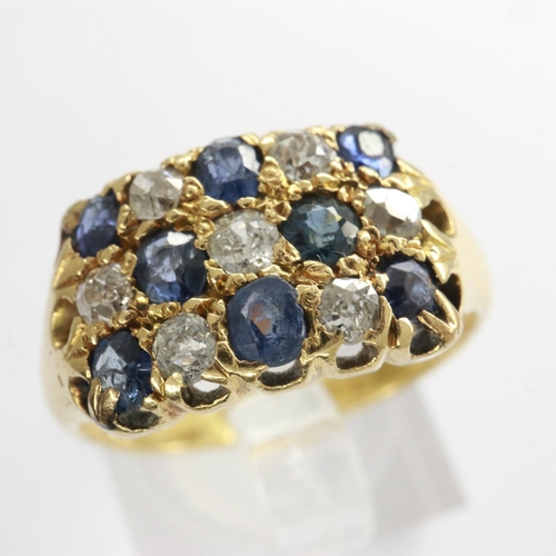 33 - Victorian 18ct gold cluster ring set with sapphires and old cut diamonds, size N, 6.0g. UK P&P Group... 