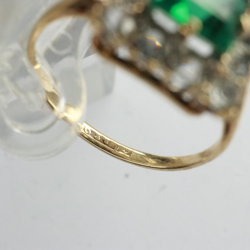 34 - 18ct gold ring set with a princess cut emerald surrounded by white topaz, size J, 1.5g. UK P&P Group... 