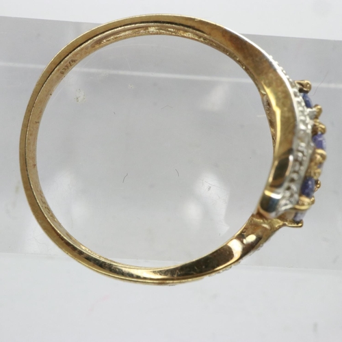 43 - 9ct gold ring set with tanzanite and diamonds, size P/Q, 2.5g. UK P&P Group 0 (£6+VAT for the first ... 