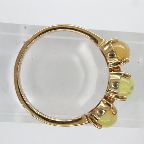 44 - 9ct gold trilogy ring set with opals, size L, 1.8g. UK P&P Group 0 (£6+VAT for the first lot and £1+... 