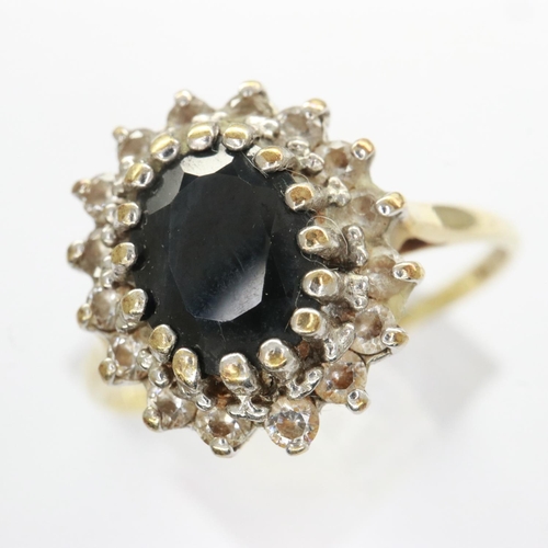 46 - 9ct gold cluster ring set with sapphire and cubic zirconia, size S, 2.4g. UK P&P Group 0 (£6+VAT for... 