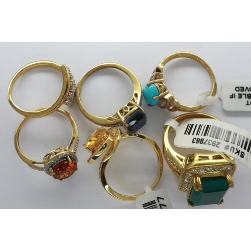 6 - Six gold plated stone set rings, mixed sizes. UK P&P Group 0 (£6+VAT for the first lot and £1+VAT fo... 