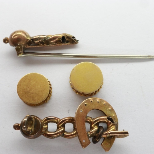 51 - One yellow metal brooch, and three yellow metal studs, combined 3.9g. UK P&P Group 0 (£6+VAT for the... 