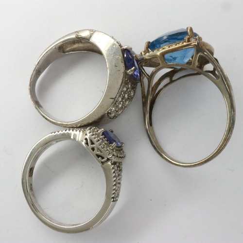 60 - Three 925 silver rings set with amethyst and topaz, mixed sizes. UK P&P Group 0 (£6+VAT for the firs... 