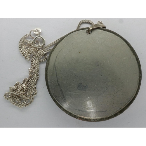 74 - Arts and Crafts Ruskin style pendant necklace, chain L: 44 cm. UK P&P Group 1 (£16+VAT for the first... 