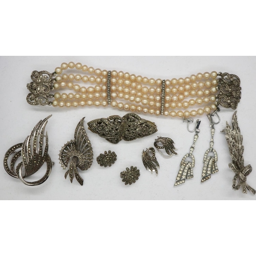 78 - Mixed costume jewellery set with Marcasite. UK P&P Group 2 (£20+VAT for the first lot and £4+VAT for... 