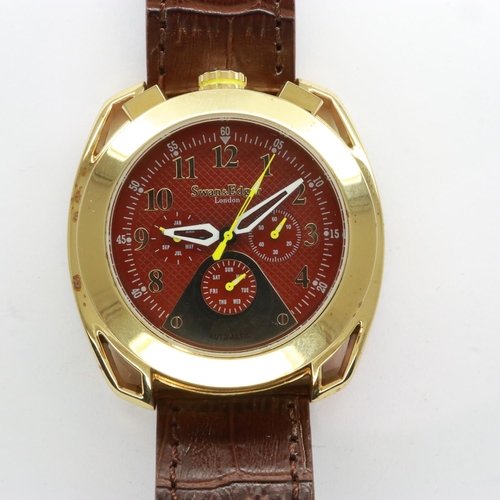 95 - SWAN & EDGAR: gents Crusader automatic wristwatch with three subsidiary dials on a brown leather str... 