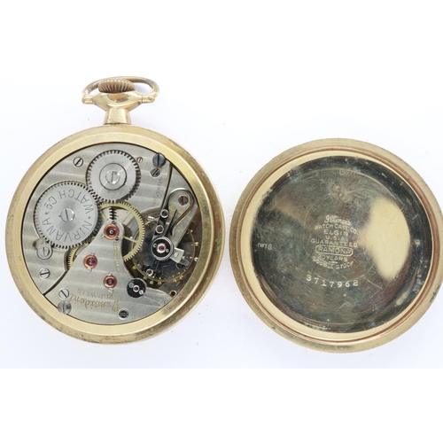 105 - Gold plated American pocket watch by Illinois Watch Case Co, Elgin USA with a screw back, not workin... 