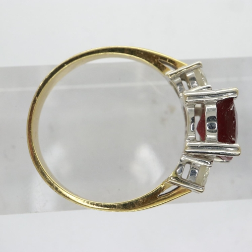 70 - 18ct gold trilogy ring set with ruby and diamonds, size Q, 4.8g. UK P&P Group 0 (£6+VAT for the firs... 