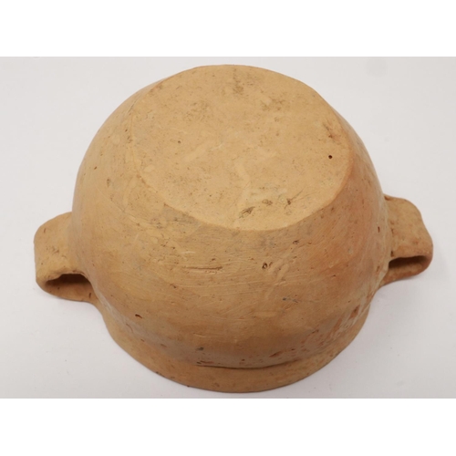 166 - Neolithic period red clay twin handled receptacle, minor surface losses but no further damages, D: 1... 