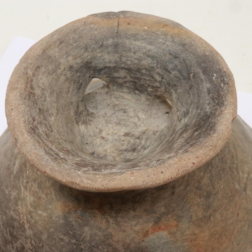 168 - Han Dynasty grey clay bowl, with reticulated foot (likely for burner), D: 20 cm, H: 10 cm, small los... 