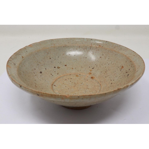 172 - Song Dynasty glazed bowl, near celadon in colour, D: 16 cm, H: 60 mm, some chips to the rim and mino... 