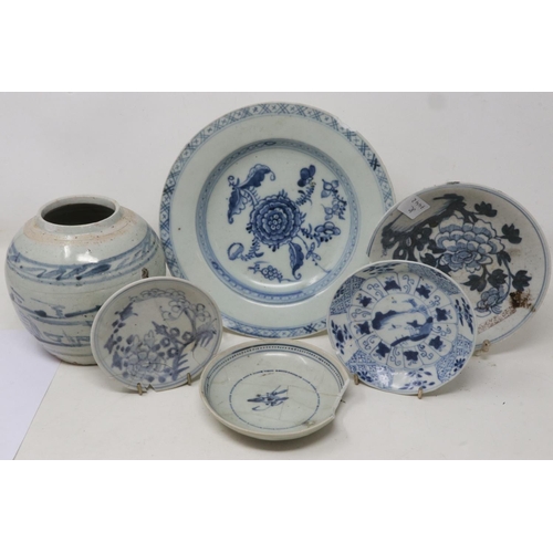 195 - Quantity of Tek Sing Cargo and similar Chinese plates and jar, all with damages, some with labels. N... 