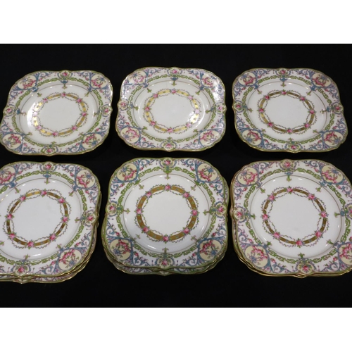 216 - Royal Worcester hand painted dessert service with puse mark (12), damages throughout, hairline crack... 