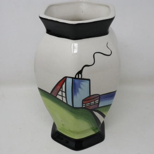 218 - Lorna Bailey hexagon vase in the Deco House pattern, no cracks or chips, H: 21 cm. UK P&P Group 2 (£... 