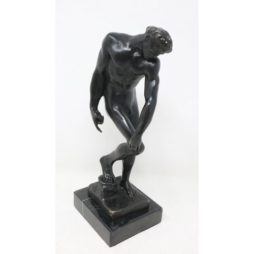 277 - Bronze sculpture of Adam on a marble base, H: 20 cm. UK P&P Group 2 (£20+VAT for the first lot and £... 