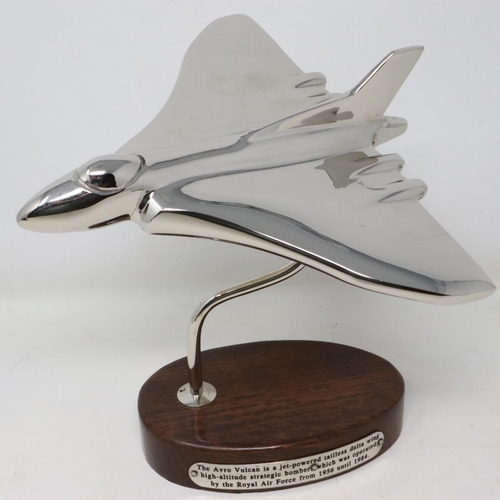 290 - Chrome Vulcan bomber on wooden base, H: 20 cm. UK P&P Group 2 (£20+VAT for the first lot and £4+VAT ... 