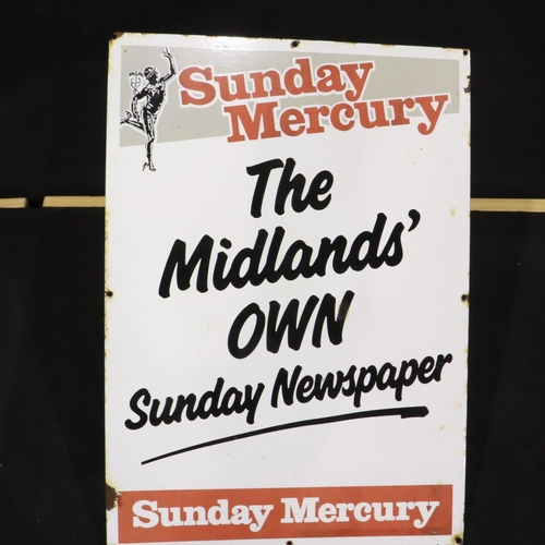 297 - Enamel Sunday Mercury Newspaper wall mounting sign, 43 x 61 cm. UK P&P Group 3 (£30+VAT for the firs... 