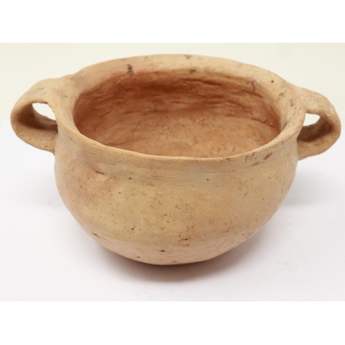 166 - Neolithic period red clay twin handled receptacle, minor surface losses but no further damages, D: 1... 