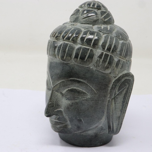 169 - Oriental carved soap stone head of Buddha, H: 13 cm. UK P&P Group 2 (£18+VAT for the first lot and £... 