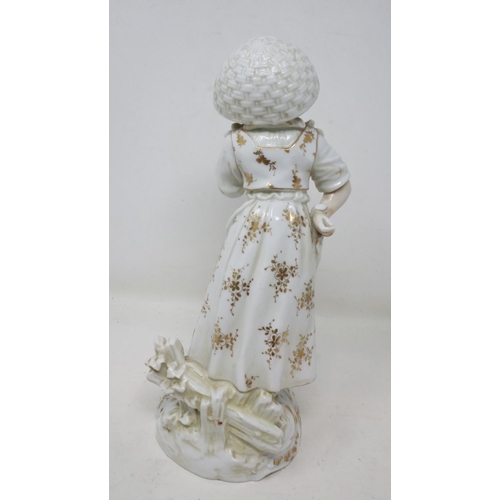 235 - Continental figurine of a girl with a hat, small losses to one arm, H: 27 cm. UK P&P Group 2 (£20+VA... 